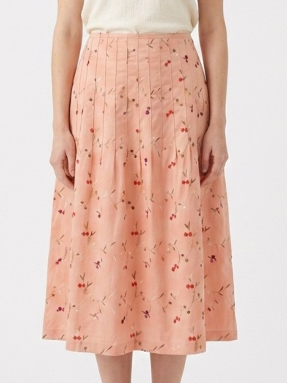 Deborah Murray Y2K Embroidered Pink Cotton Midi Skirt- Sz. Sm